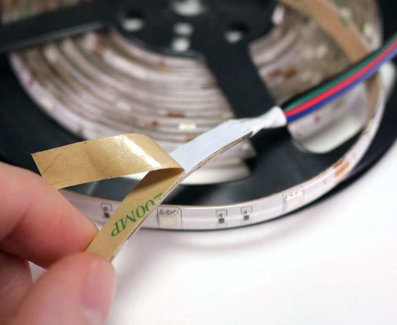 The LED strips have adhesive backing