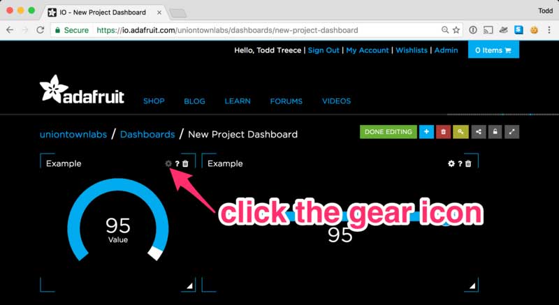 click the gear icon you wish to edit
