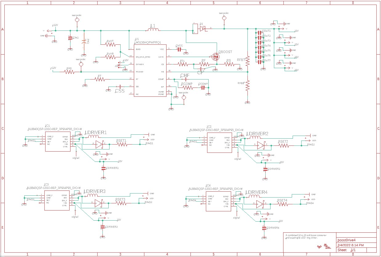 The schematic of the boost and quad driver circuit